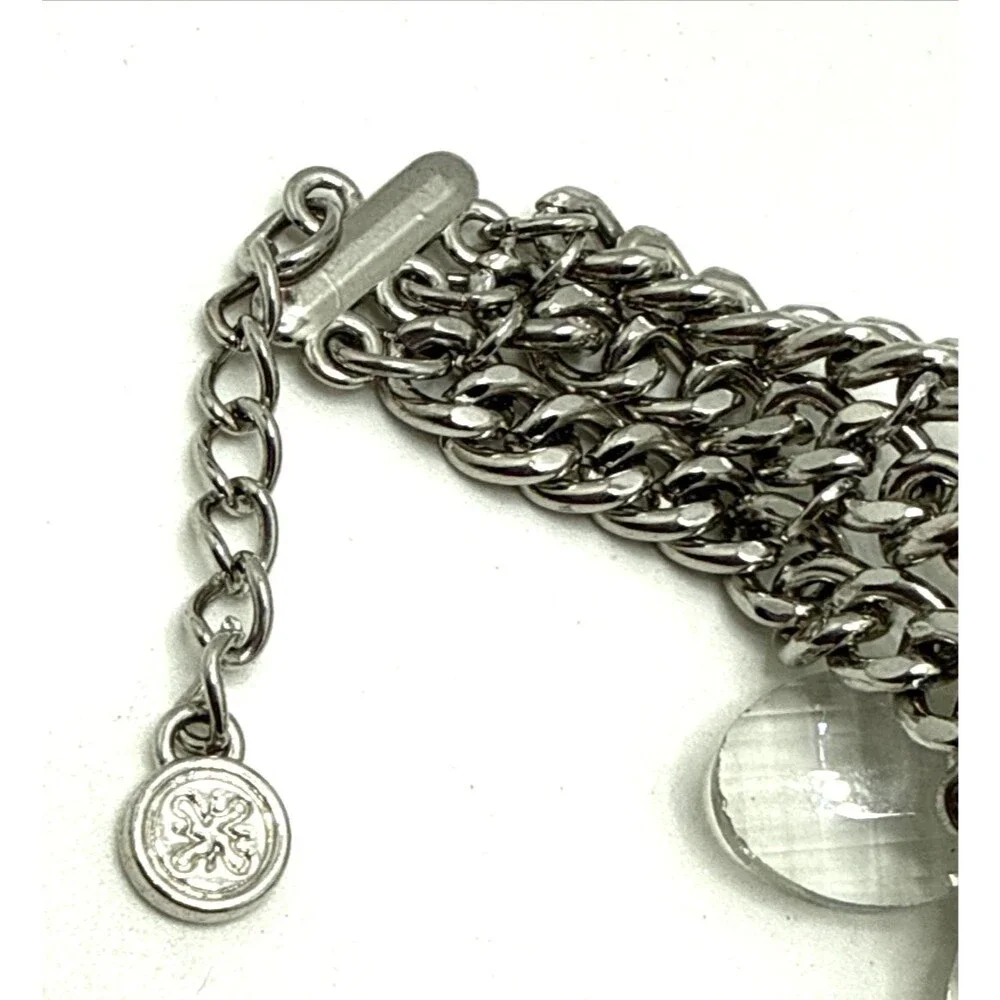 New VERA WANG Faceted Crystal Flowers Bracelet Silver Tone Chainmail Statement